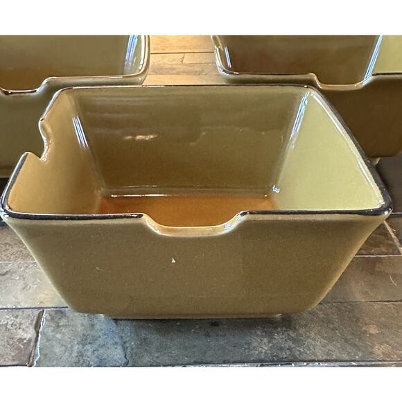 Pottery Barn Bowl ASIAN SQUARE Japan Gold Brown Noodle Ramen Bowls‎ Set Of 2 - Picture 4 of 7